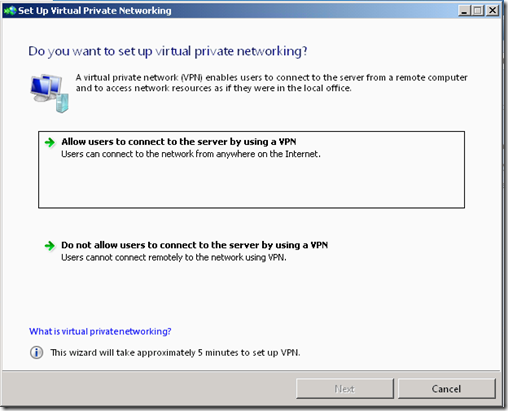sbs 2008 vpn client windows 7 setup